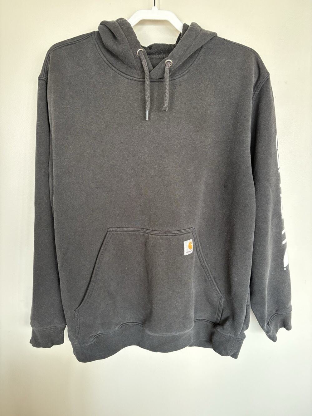 Carhartt Sleeve Logo Hoodie Original Fit Black Workwear Sweatshirt Men’s Size L